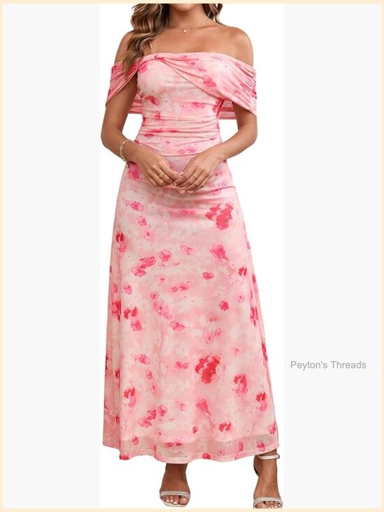 Dresses & Skirts - Off Shoulder Floral Bodycon Maxi Dress Ruched Long Formal Wedding